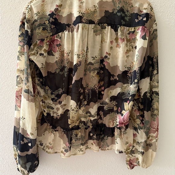 Mango MNG Blouse Floral Botanical Nature Chiffon Y2K Boho Retro Women's XS Sheer - Picture 6 of 10